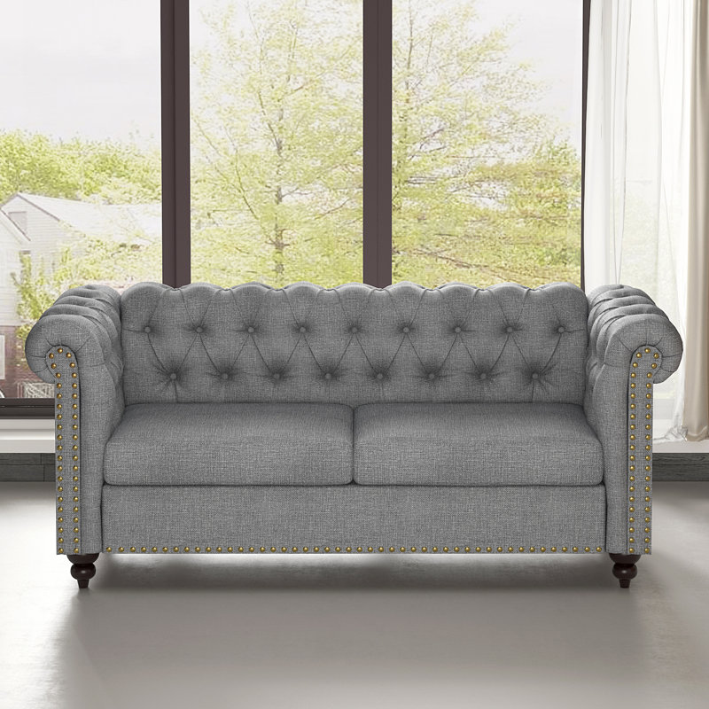 Carlene 3 Seater Linen Chesterfield Sofa, Grey