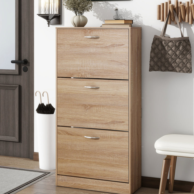 Armoire de rangement à 3 chaussures - support en bois pour le vestibule. Le panneau de particules, la finition lisse, les tiroirs à 2 couches, rehausse l'apparence du vestibule 3 avec son organisateur à 3 tiroirs. Fabrication de planches, chaussures spacieuses et quotidienne