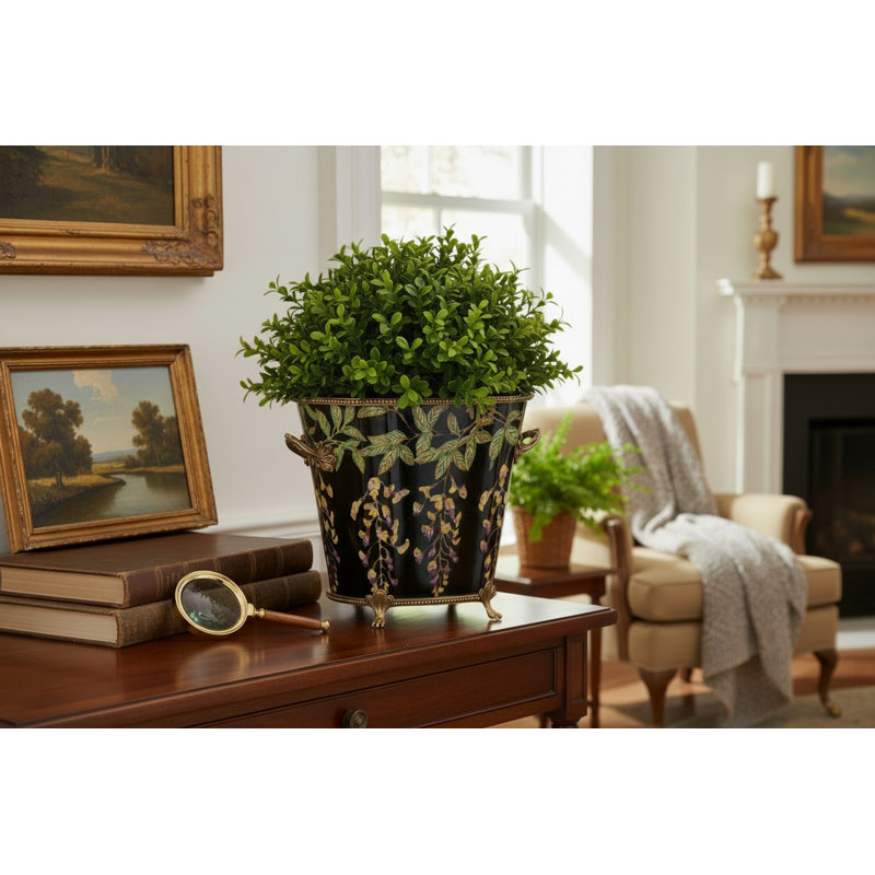 Midnight Blossom Oval Planter with Ormolu