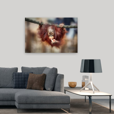 «Curious Baby Orangutan Playful Contemporary Singe Animal Forest», reproduction d'art murale