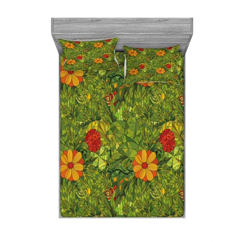 Microfiber Floral Sheet Set, Queen Sheet Set with Fitted Sheet