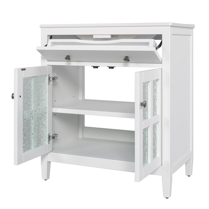 Élégant meuble-lavabo blanc de 30 pouces avec lavabo en céramique, tablette réglable et charnières à fermeture en douceur pour les salles de bain modernes