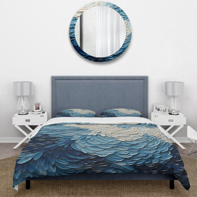 Ensemble de housse de couette bleu et blanc Modern Waves Of The Coast III - Coastal Minimalisme