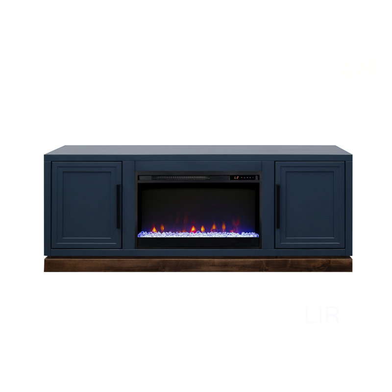 Meuble télé avec foyer Nora, 27.09"H x 63.96"L x 17.08"W, Blue