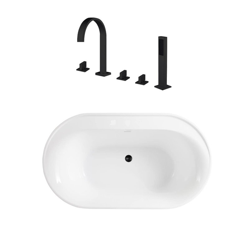 60'' x 32.5'' Freestanding Soaking Acrylic Bathtub, Black