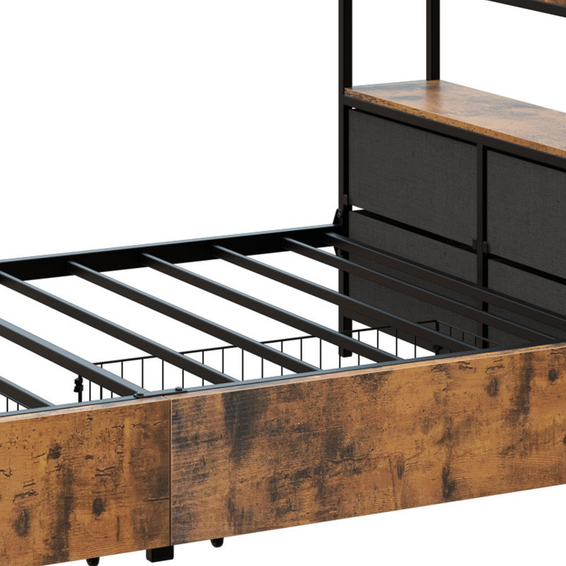 Corner Bed Frame, Metal Platform Bed Frame with Storage Drawers