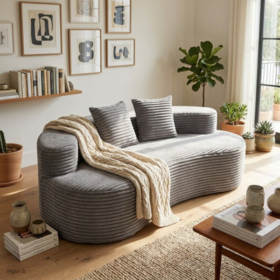 79.5'' Wide Corduroy Upholstered Sofa Couch with 2 Throw Pillows, Modern Deep Seat Lounge Sofa with Rounded Arms for Living Room, Apartment, and Bedroom