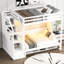Full Xl White Loft Bed With Functional Storage Staircase, Bed, Led , And Pine & Structure Featuring Foldable High - Capacity