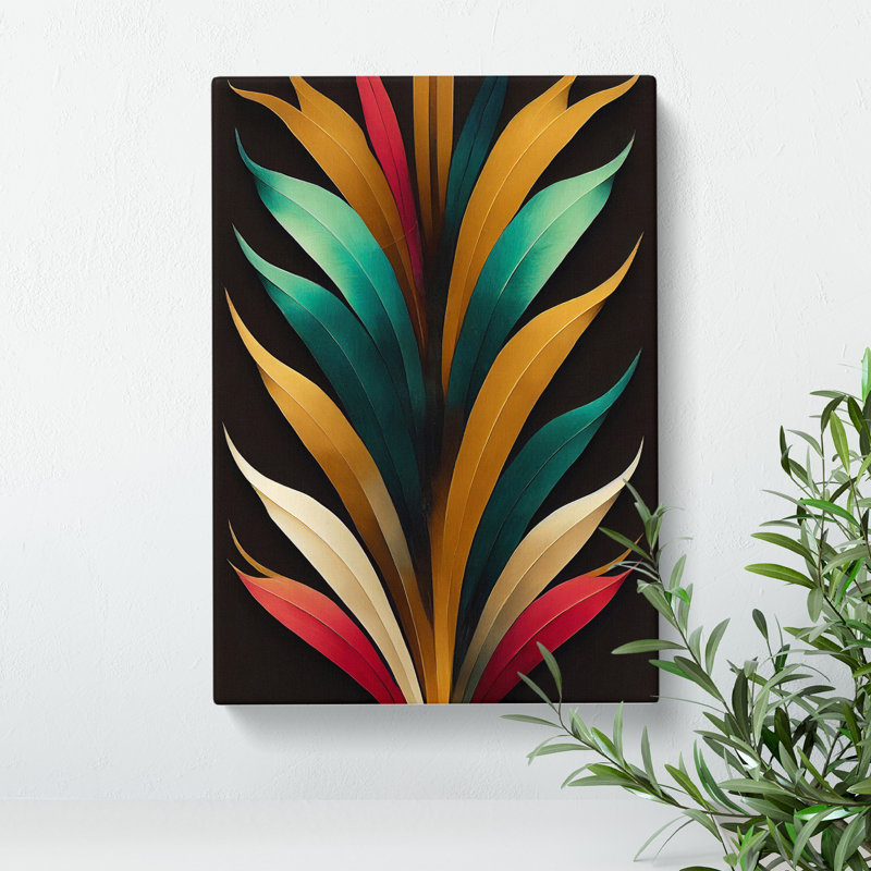 Art Deco Feather No.4 - Wall Art, 50cm H x 35cm W x 3cm D, Wrapped Canvas