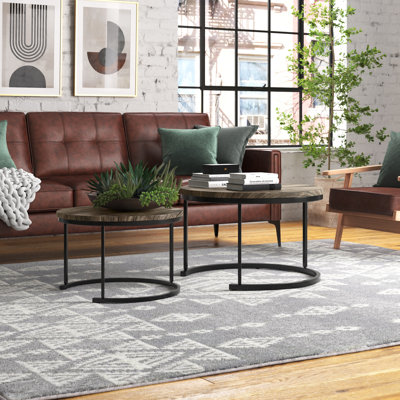 Ensemble de tables basses rondes 2 pièces Lavish Home - Tables gigognes, gris-brun