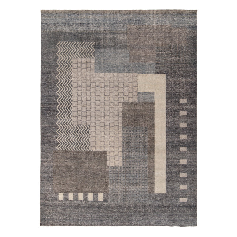 Distressed Homage Hand Knotted Wool Geometric Area Rug, Rectangle 15' x 24'