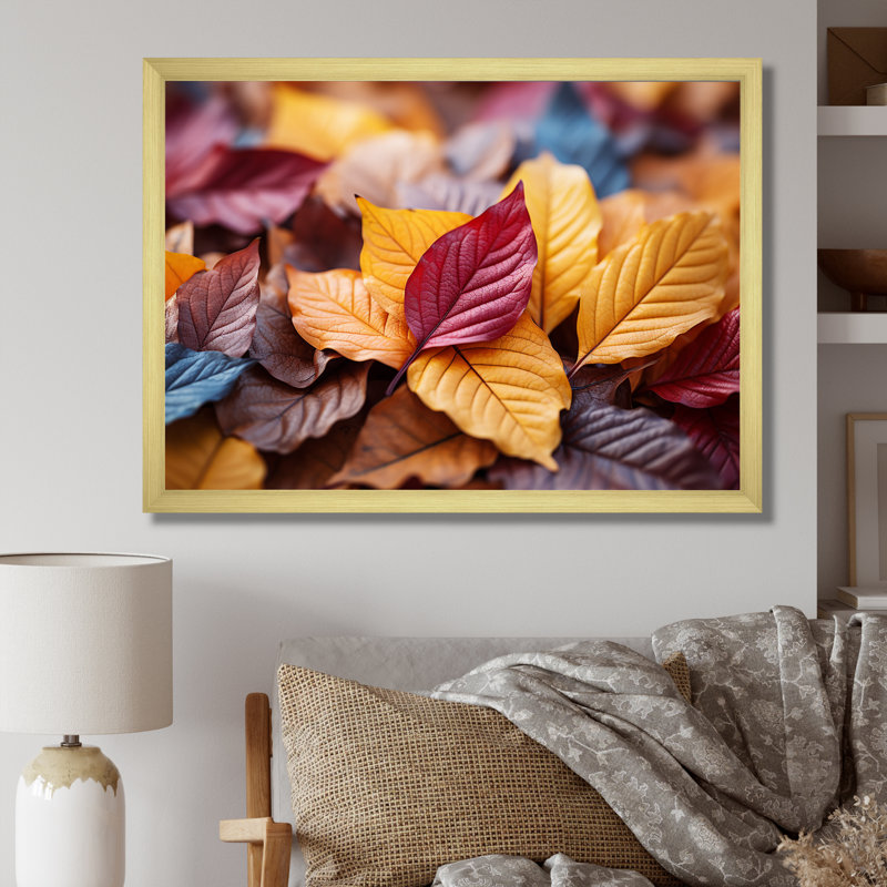 Orange orange, feuilles d'érable d'automne II - érable, art mural, Cadre doré à coins fermés, H 30 po x l 40 po x P 1,5 po