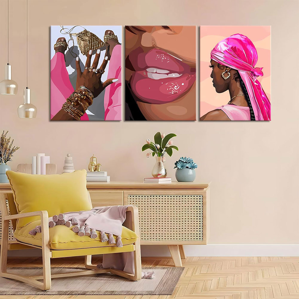 Bloomsbury Market Black Girl Canvas Wall Art Set Of 3 Pink African ...