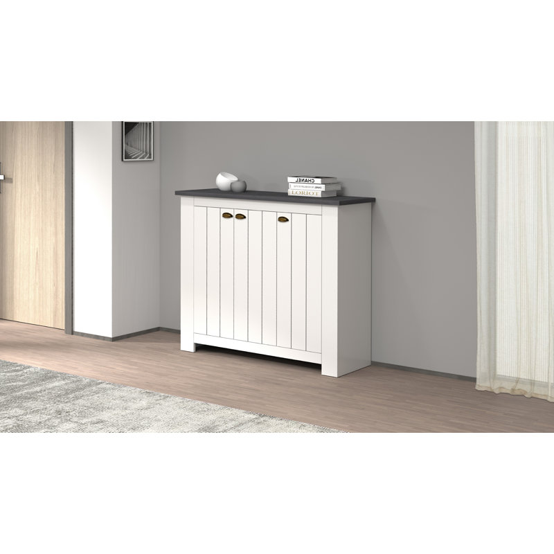 30 Pair Shoe Storage Cabinet, White/Grey