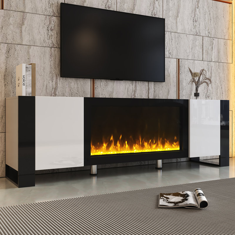 Juliza 68.1'' W Storage Credenza with Electric Fireplace Included, White