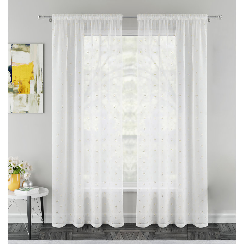 Aeryk Sheer Curtain Pair, 140cm Width x 137cm Drop, Gold