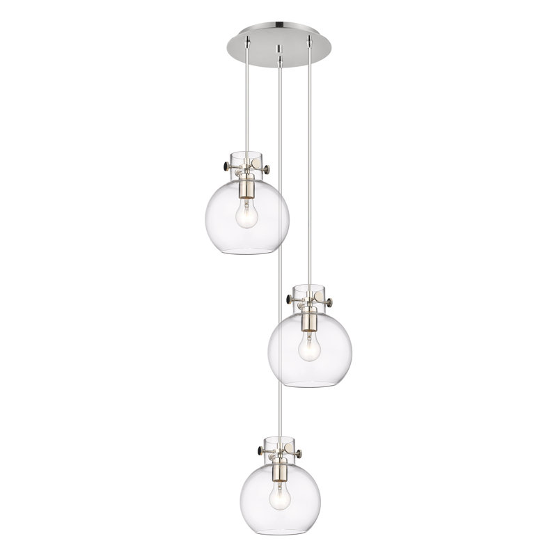 Luminaire suspendu en grappe à 3 lumières Amrith, Clair, Nickel poli