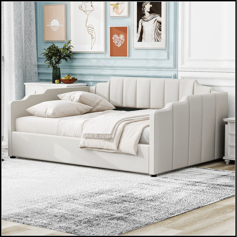 Upholstered Daybed with Underneath Storage, Soft Linen Fabric and Sturdy Pine Wood Frame for Modern Comfort and Organization.