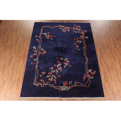 Tapis bleu marine Art Deco 9 x 12