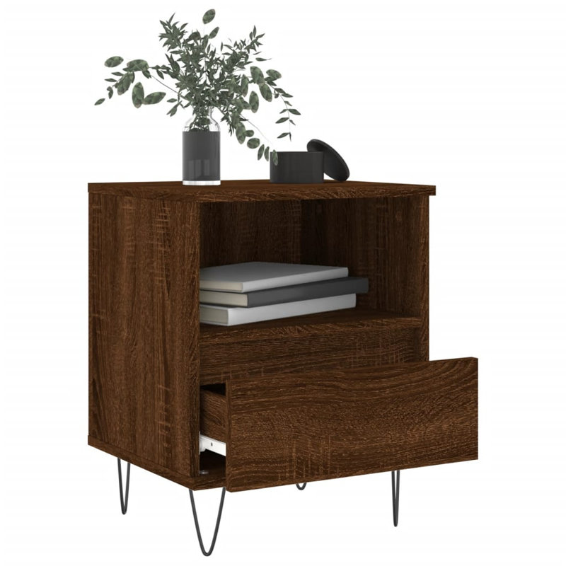 Ebenier 40 cm W Bedside Table, Brown Oak, Set of 2