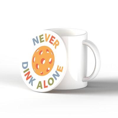 Never Dinking Alone Black Ceramic Round Coaster
