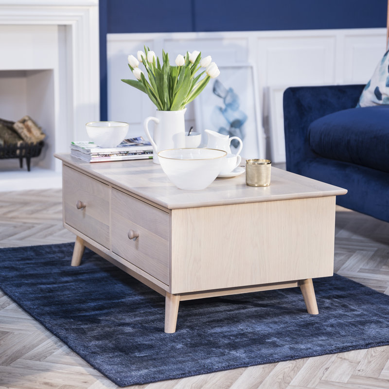 Colby Solid Wood Four Leg Coffee Table, Light Oak