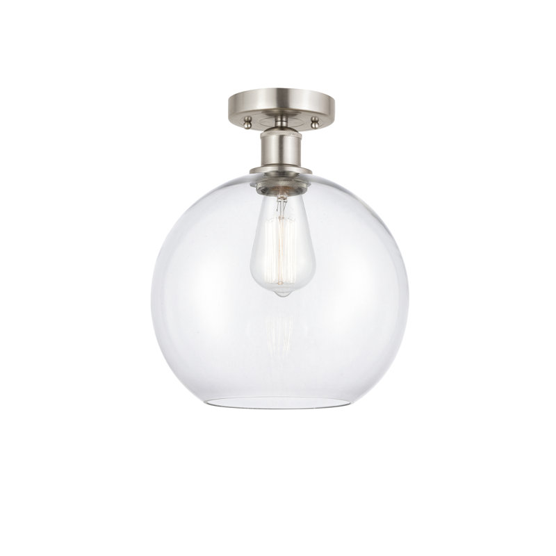 Cindi Glass Semi Flush Mount, 15" H x 10" W x 10" D, Clear, Brushed Satin Nickel