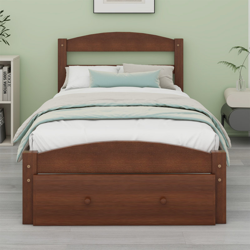 Platform Bed Frame With Storage Drawer, Walnut