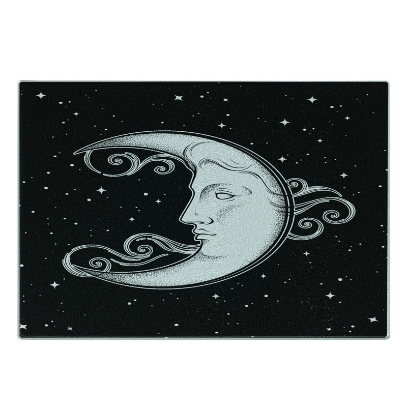 Planche à découper Ambesonne Moon Rays en verre trempé gris anthracite et blanc