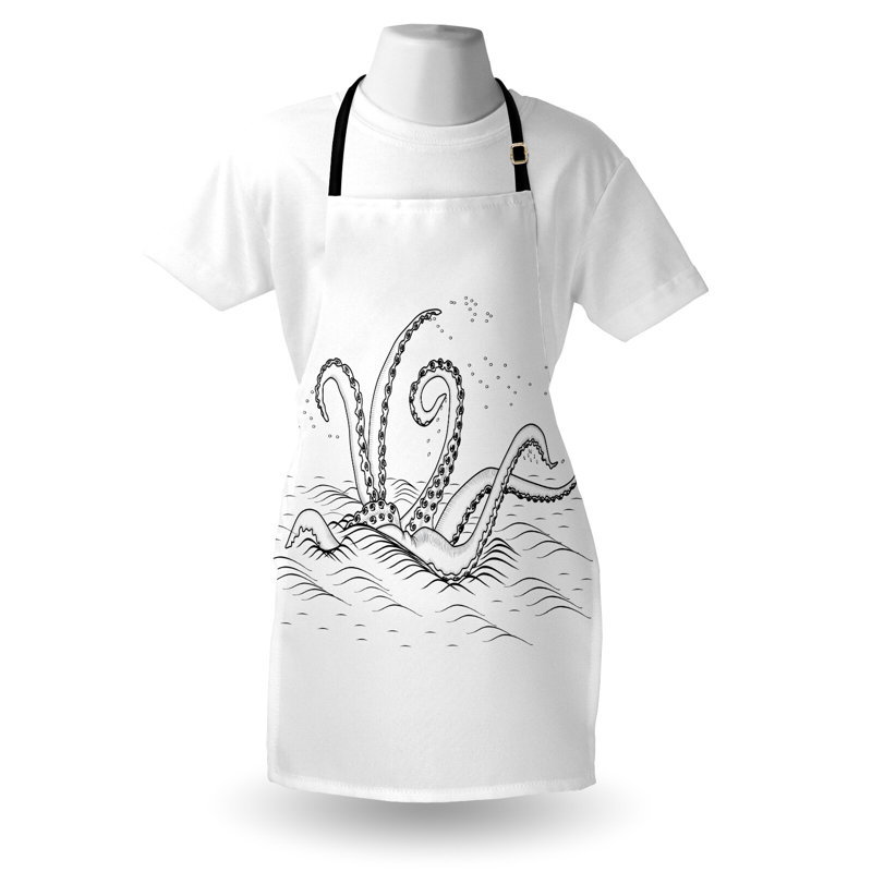 East Urban Home Sketchy Apron Unisex, Myth Creature, Adult Size, Black White