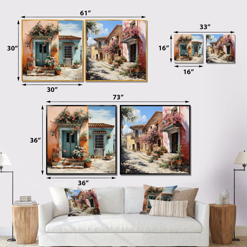 «Mexico Colonial Charm I», ensemble d'art mural sur toile 2 pièces, Cadre flottant blanc, H 16 po x l 33 po x P 1 po