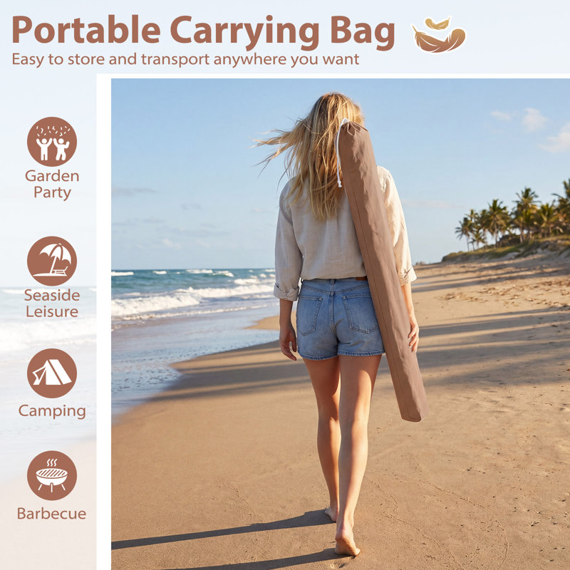 74 " W Tilt Beach Umbrella with Manual Lift, Brown