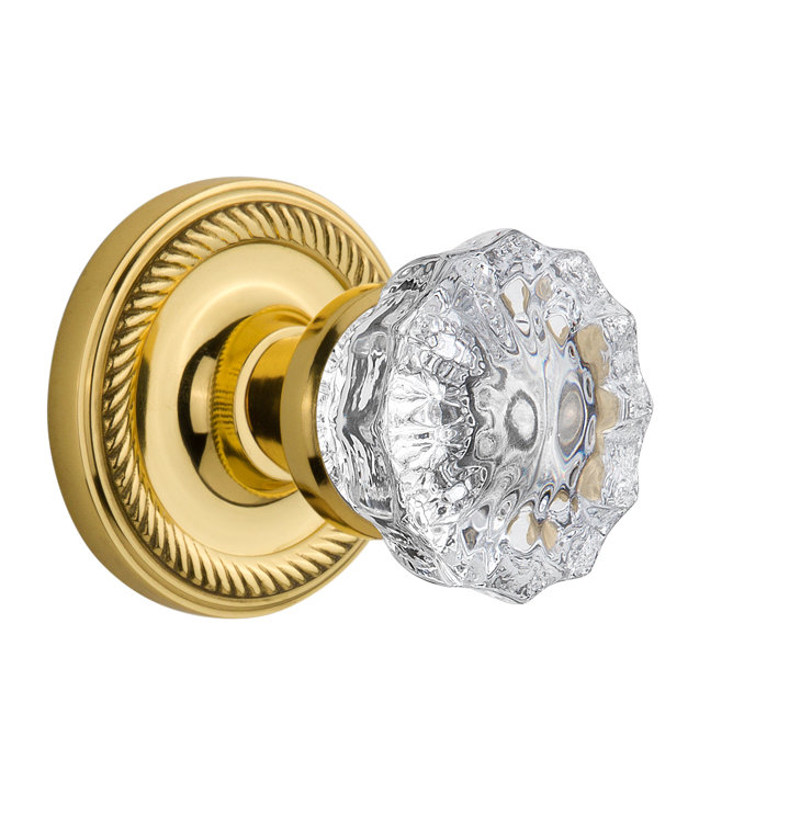 Rope Rosette with Crystal Door Knob, Unlacquered Brass, 2-3/8"