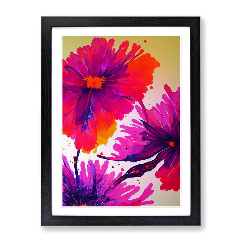 FRM-V0523-362X Carnation Flower Splatter Vol.2 - Single Picture Frame Print, Black Framed, 64cm H x 46cm W x 2cm D
