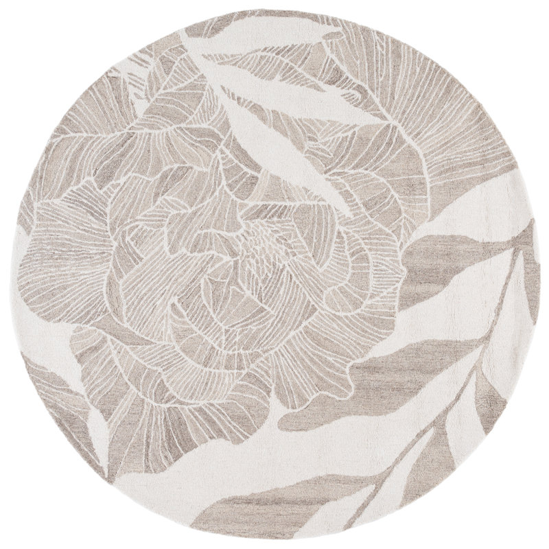 Braddy 741 Hand Tufted Wool/Cotton Floral Rug in Ivory/Beige, Round 6'