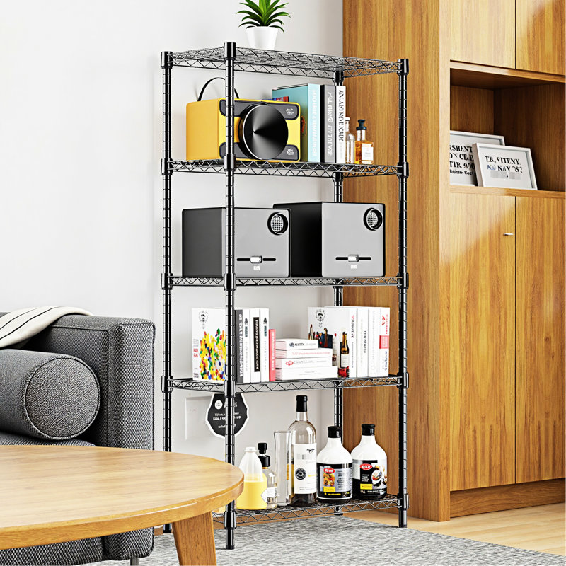 Robuste, 1250 lb, 5 niveaux, étagères en acier, cuisine, gymnase, maison, bureau, design minimaliste noir, étagère utilitaire à tablettes réglables, hauteur, installation facile