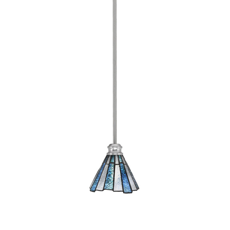 Mini-luminaire suspendu suspendu à la tige Edge avec verre d'art de glace de mer 7 po, Nickel brossé