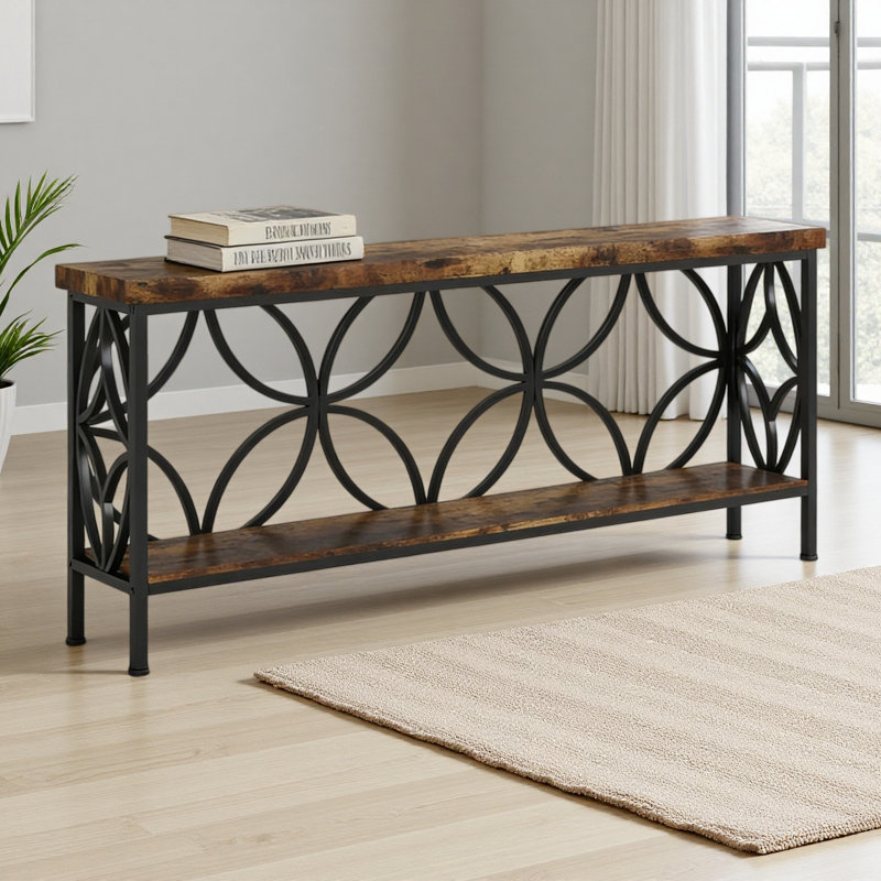 Coffee Table,2-Tier Console Table,Modern Sofa Table, Rustic Brown