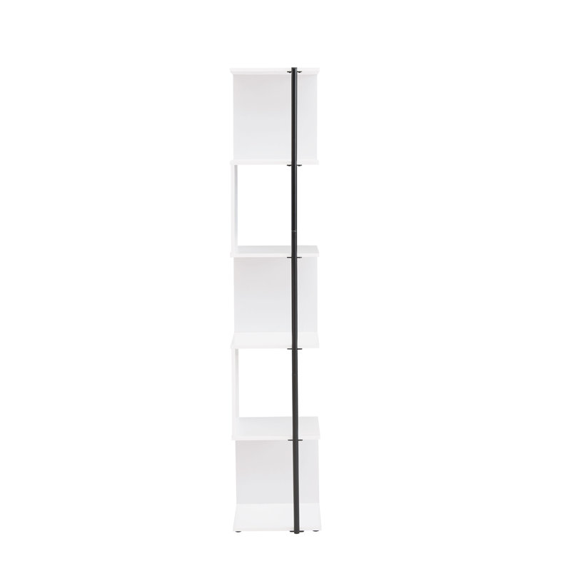 White Wood 5-Tier Corner Bookcase with Metal Support