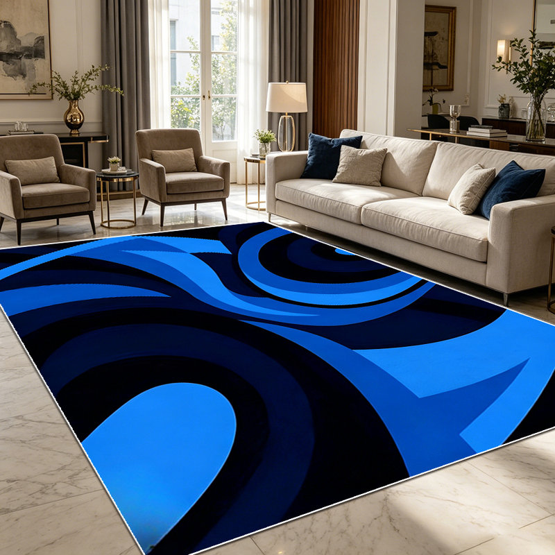1PC Modern Abstract Blue Black Swirl Geometric area rugs for Living Room, Soft and Comfortable, Suitable for all seasons, easy-to-maintain, machine washable Indoor floor mat, Under Table Farmhouse suitable for dining room, bedroom, home office,