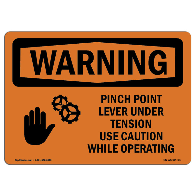 Enseigne de levier sous tension Pinch Point, H 12 po x l 18 po x P 0,1 po