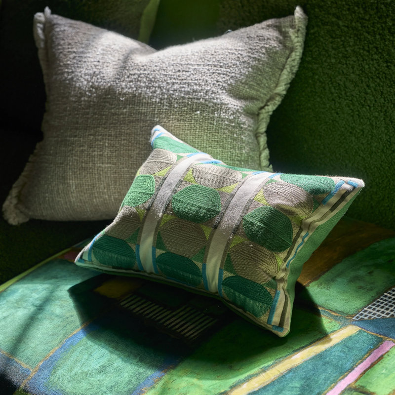 Kushime Embroidered Decorative Pillow, Emerald Geometric