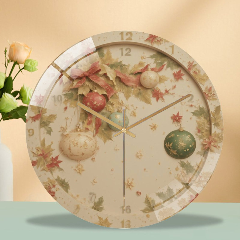 Holiday-Ornaments-Autumn-Wreath-Clock Art - 12‘’ Modern Glass Wall Clock