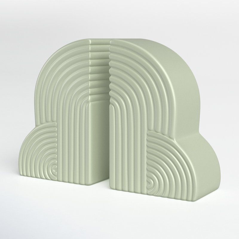 Green Arch-Shaped Ceramic Bookends Set of 2
