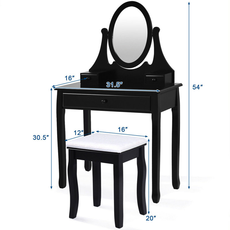 Ensemble coiffeuse et tabouret Johnny, Noir