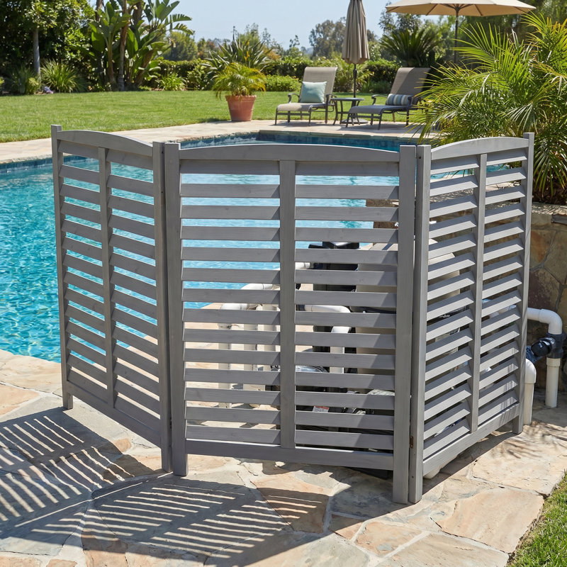 Écran d'intimité 3 panneaux AC, couverture de climatiseur en bois, l 32 po x H 38 po, Gris