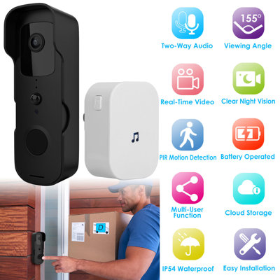 Wireless Smart Wi-Fi Video Doorbell with 1080P Camera, Two-Way Audio, Night Vision, Motion Detection