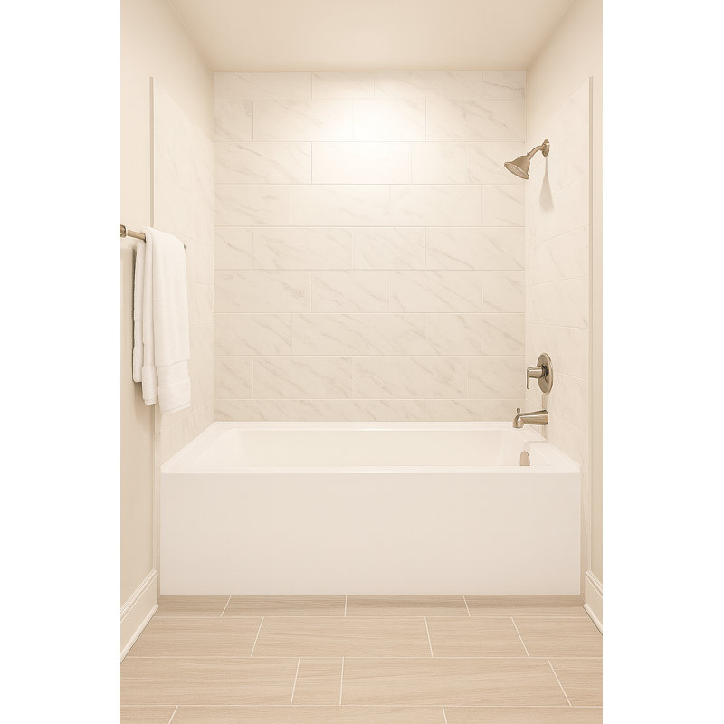 60" x 36" Modern Alcove Bathtub with Ergonomic Backrest & Anti-Slip Base, Left Drain, Glossy White-LUXE, Left