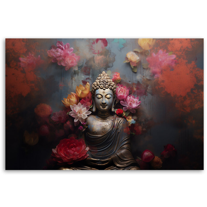 Abstract Buddha Zen Flowers - Wrapped Canvas Print, 70cm H x 100cm W
