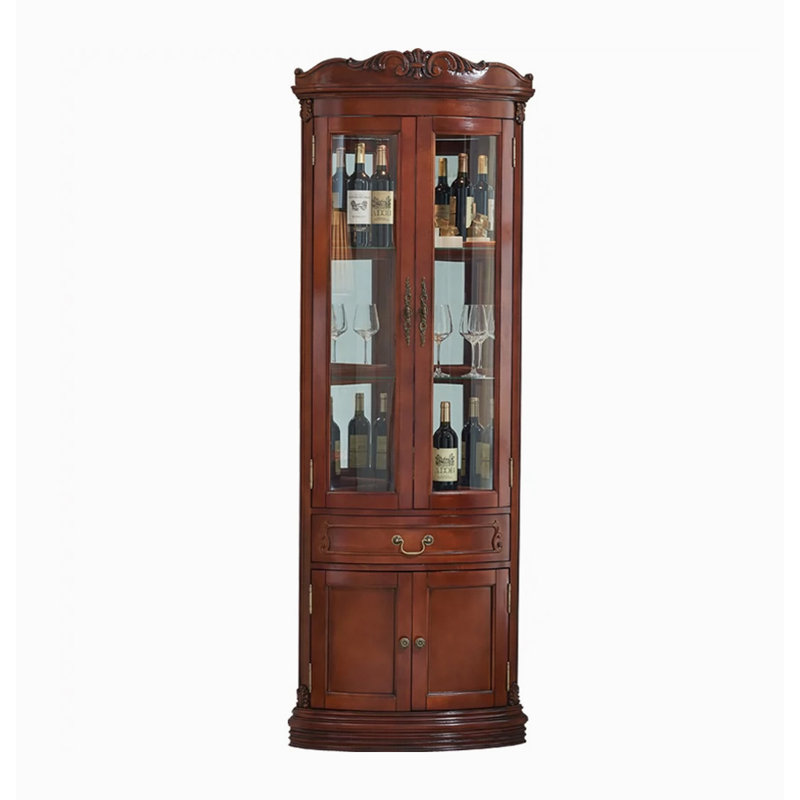 78.74" Brown Corner Solid Wood Wine Cabinets & Curio Cabinets